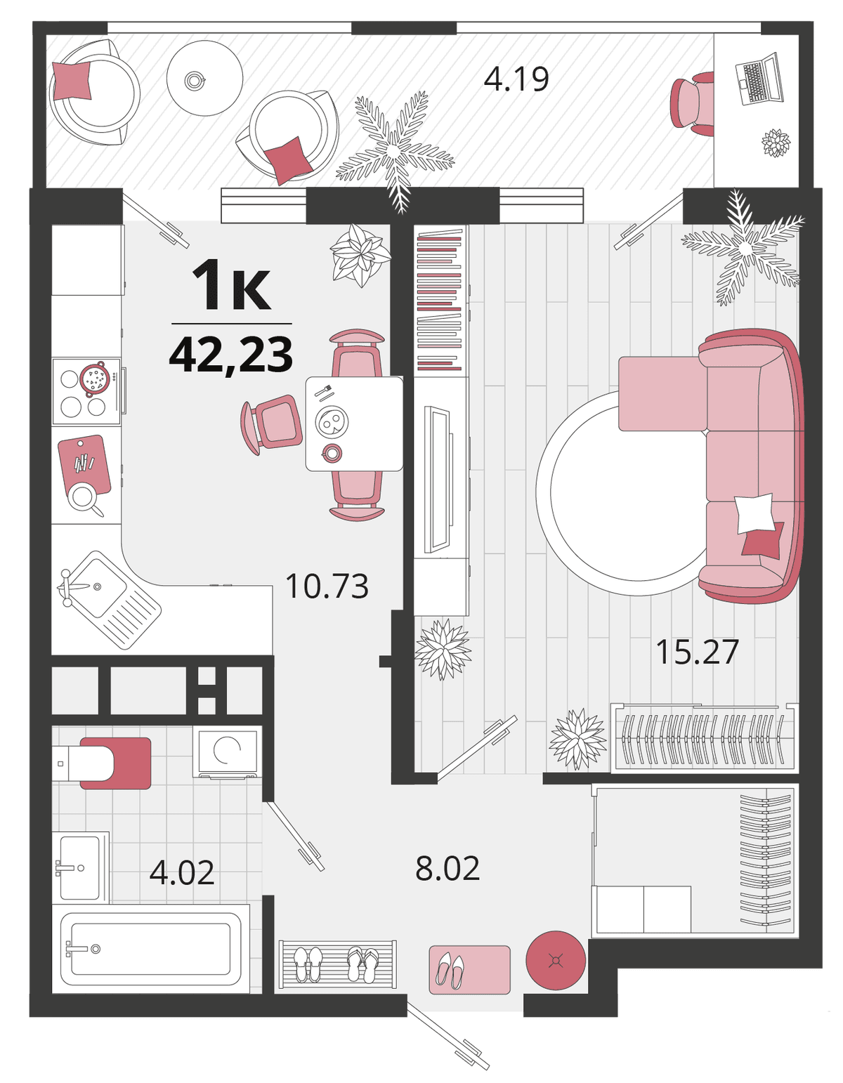 1-к, 42.25 м² · Родные просторы