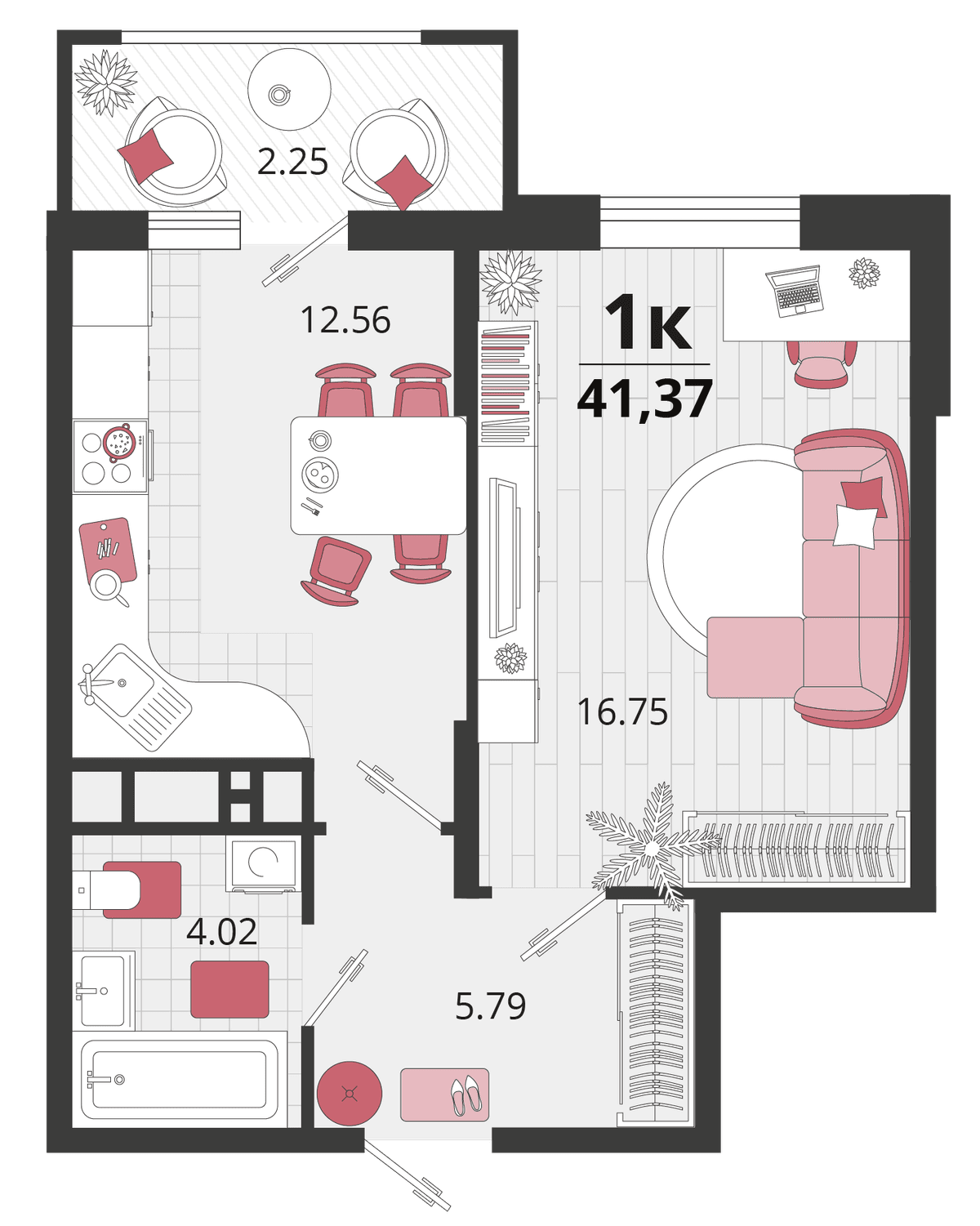 1-к, 41.45 м² · Родные просторы