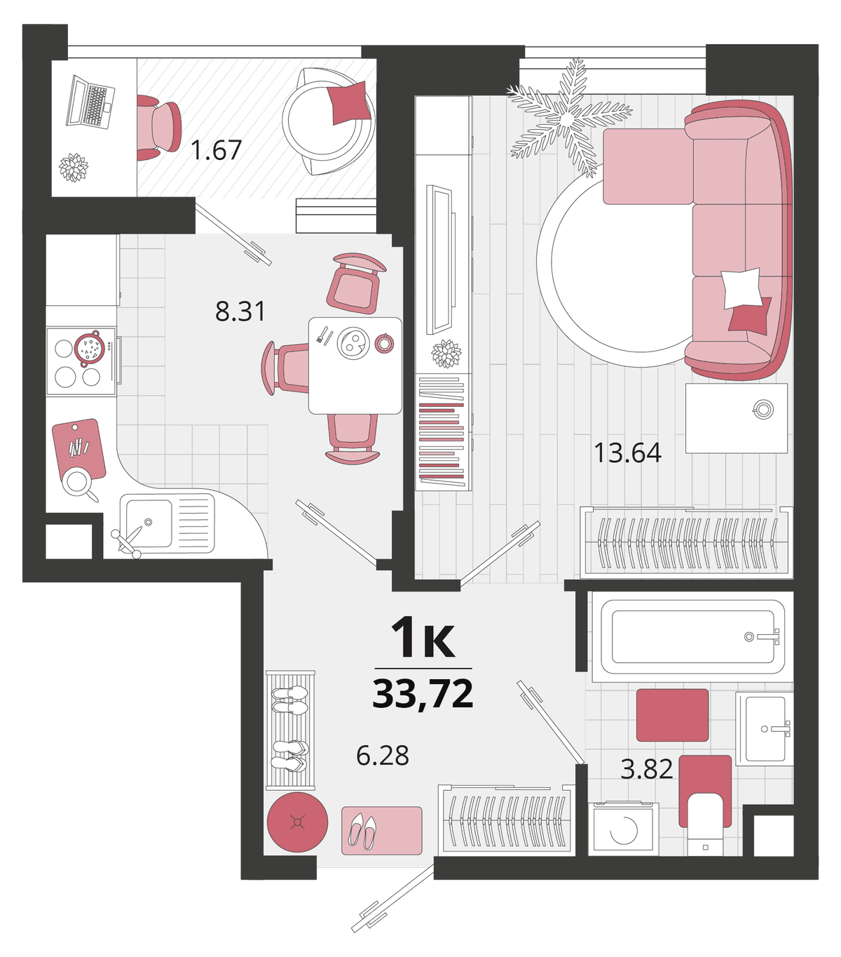 1-к, 33.3 м² · Родные просторы