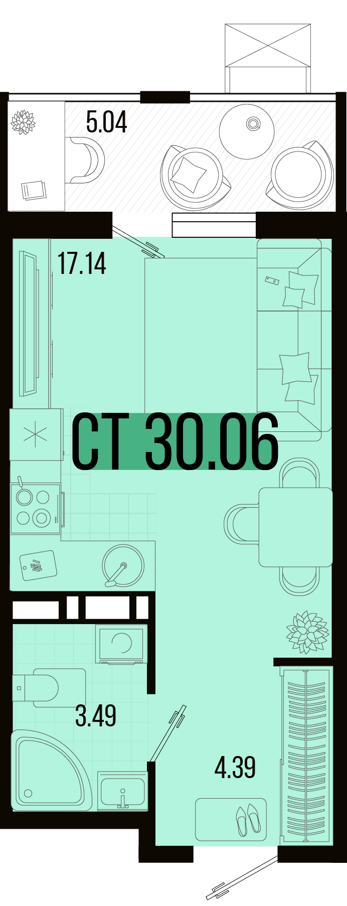 Студия, 27.54 м² · Цветной бульвар