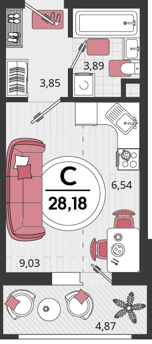 1-к, 28.18 м² · Родные просторы