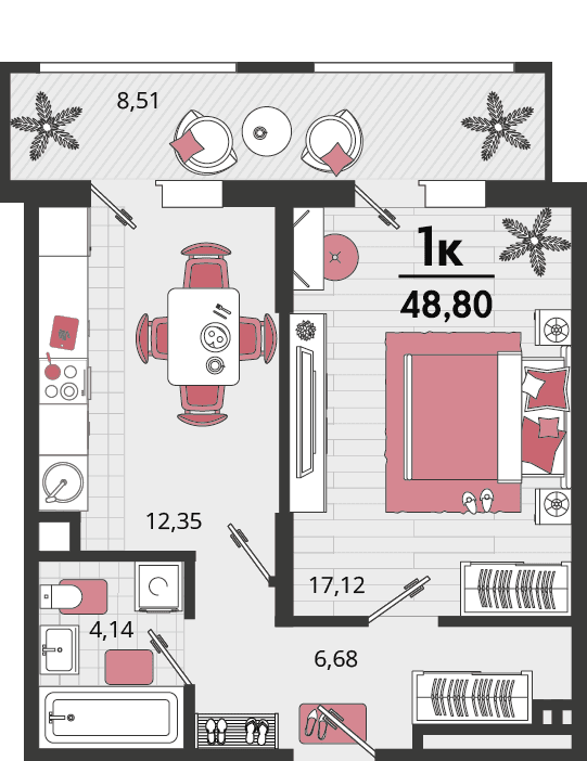 1-к, 48.8 м² · Родные просторы