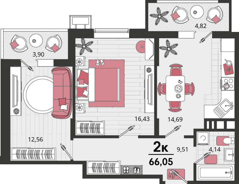 2-к, 66.05 м² · Родные просторы