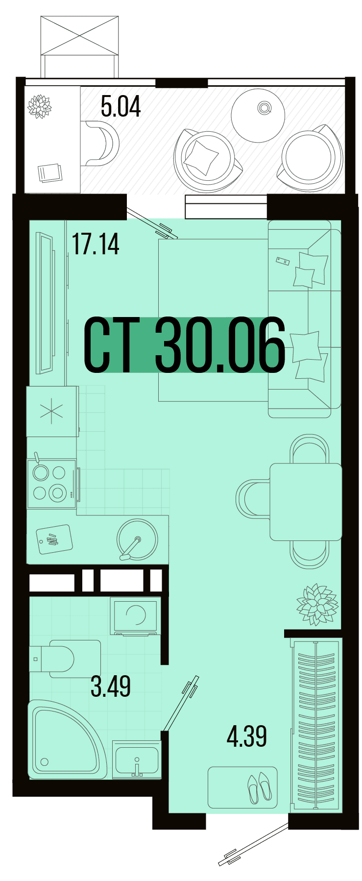 Студия, 27.54 м² · Цветной бульвар