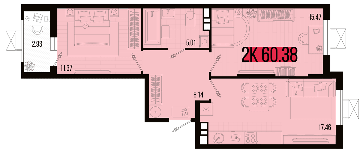 2-к, 59.55 м² · Цветной бульвар