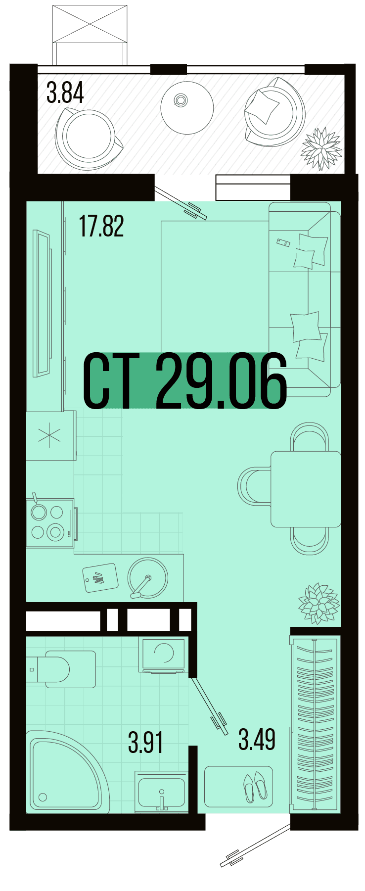 Студия, 27.75 м² · Цветной бульвар