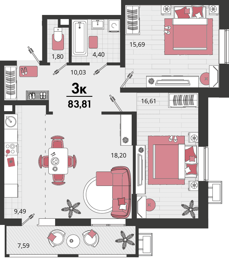 3-к, 83.81 м² · Родные просторы