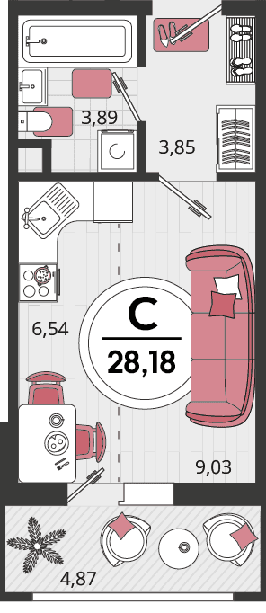 1-к, 28.18 м² · Родные просторы
