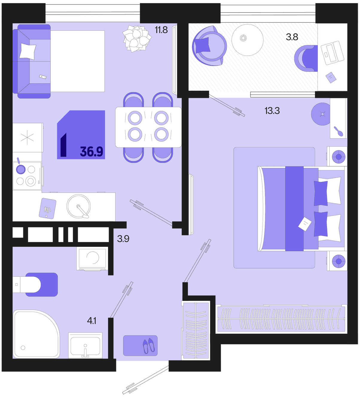 1-к, 36.9 м² · Первое место