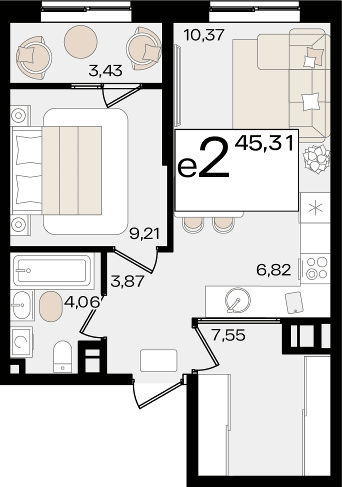 2-к, 45.31 м² · Патрики