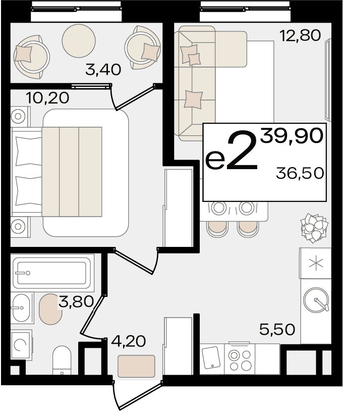 2-к, 39.9 м² · Патрики