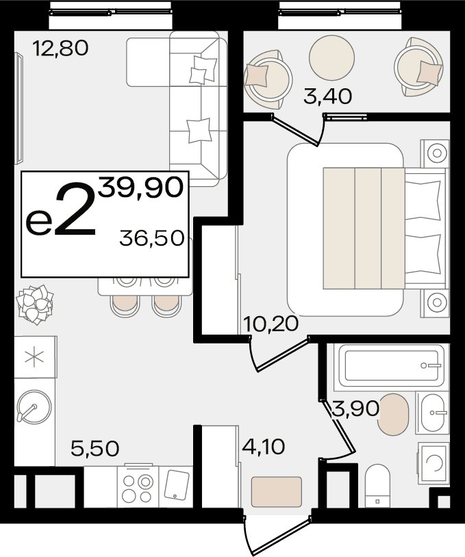 2-к, 39.9 м² · Патрики