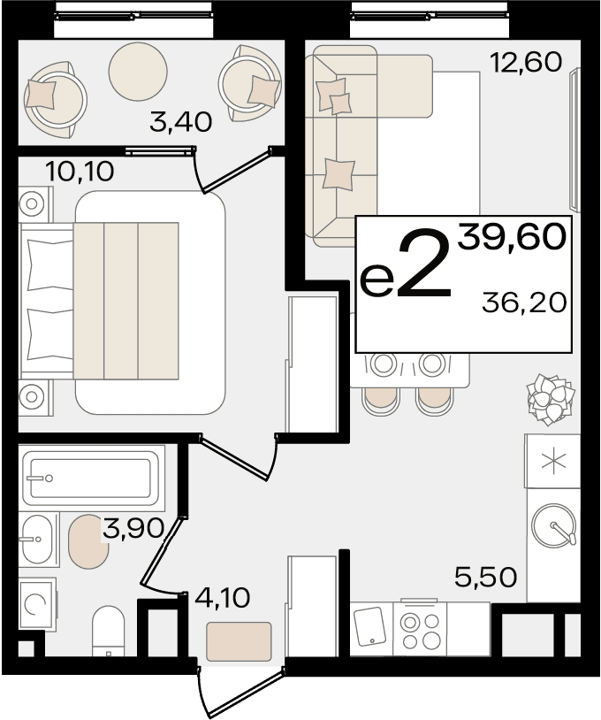 2-к, 39.6 м² · Патрики