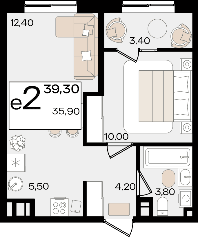 2-к, 39.3 м² · Патрики