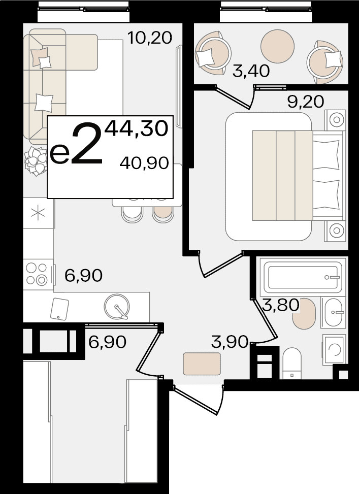 2-к, 44.3 м² · Патрики