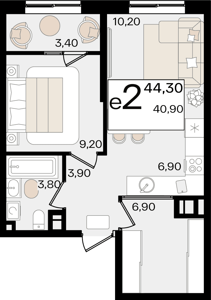 2-к, 44.3 м² · Патрики
