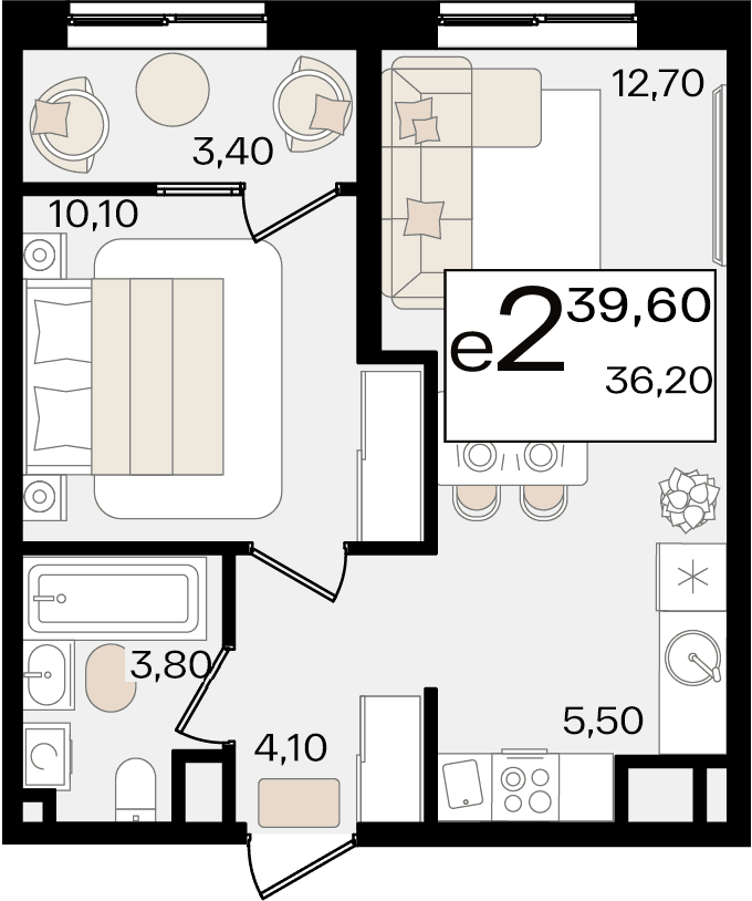 2-к, 39.6 м² · Патрики