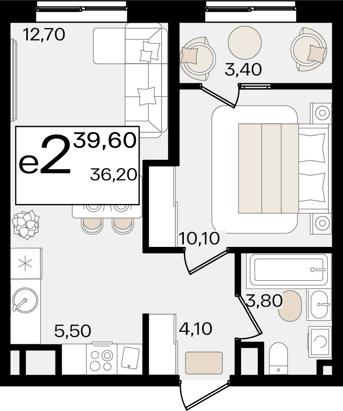 2-к, 39.6 м² · Патрики