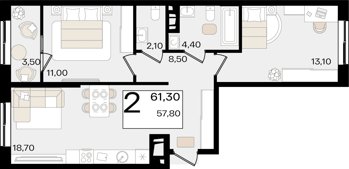 2-к, 61.3 м² · Патрики