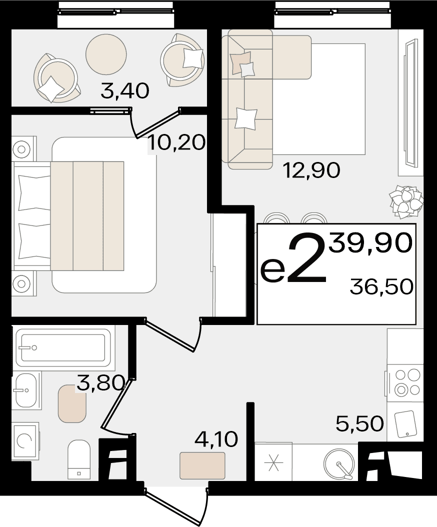 2-к, 39.9 м² · Патрики