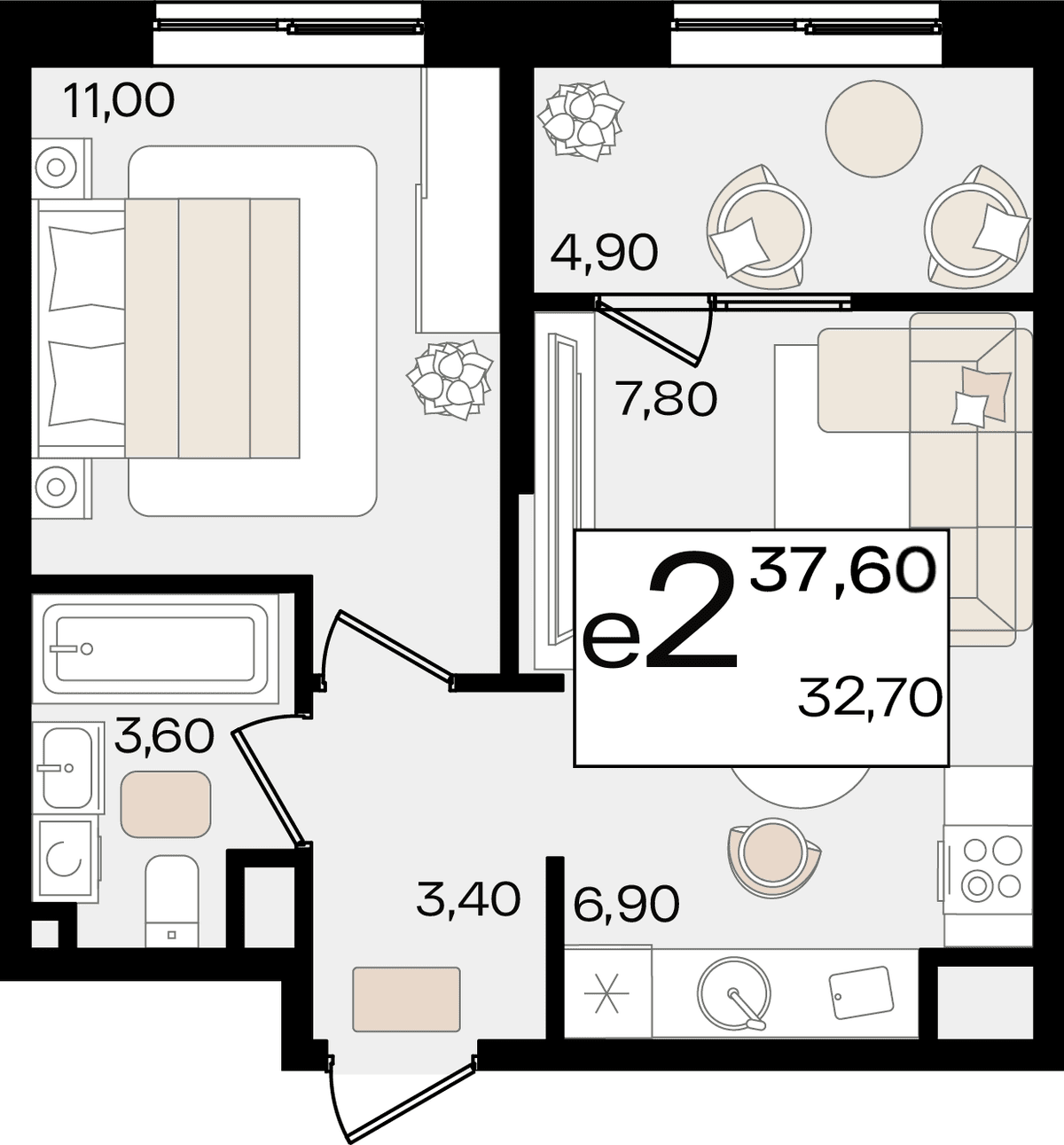 2-к, 37.6 м² · Патрики