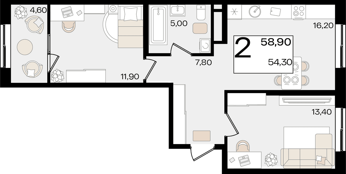 2-к, 58.9 м² · Патрики