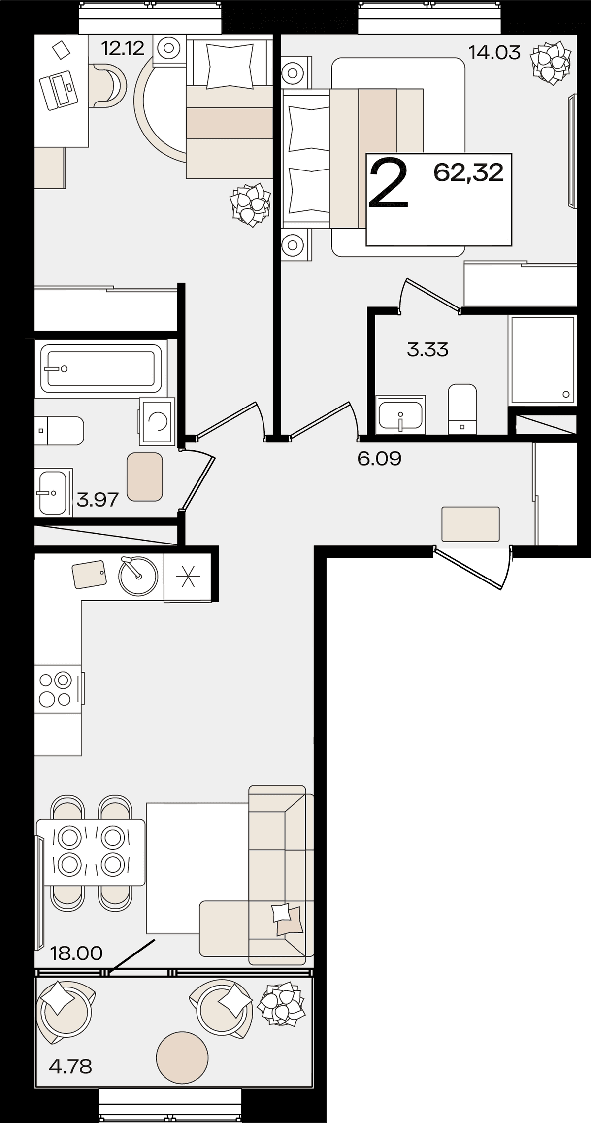 2-к, 62.2 м² · Патрики