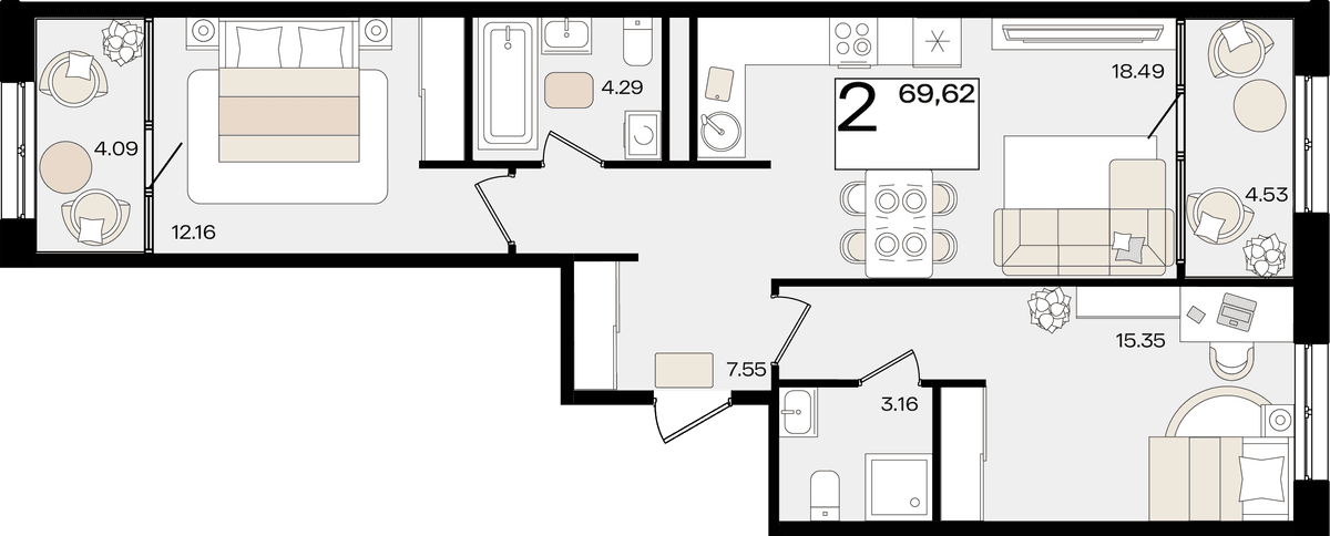 2-к, 69.53 м² · Патрики