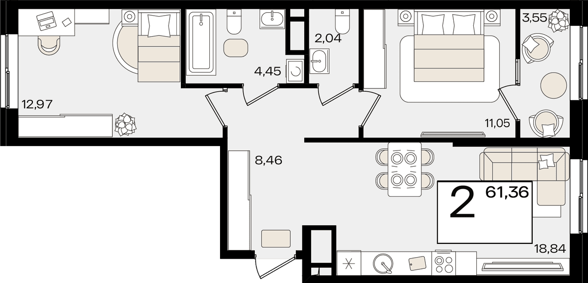 2-к, 61.36 м² · Патрики