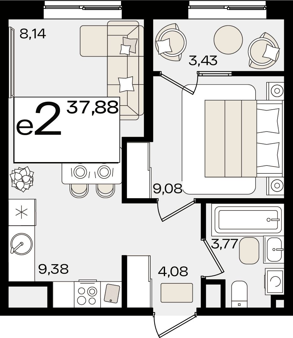 2-к, 37.88 м² · Патрики
