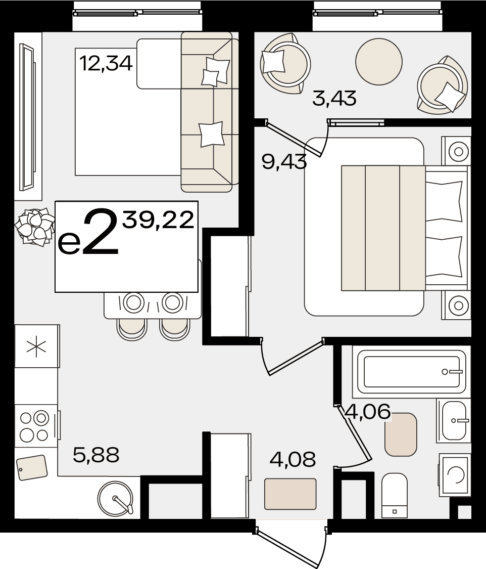 2-к, 39.22 м² · Патрики