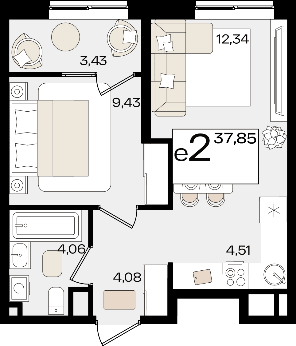 2-к, 37.85 м² · Патрики