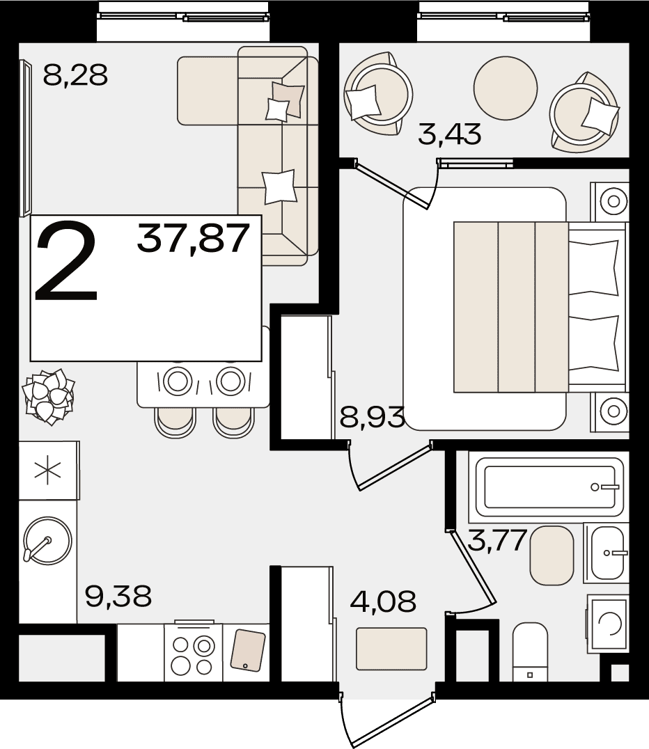 2-к, 37.87 м² · Патрики