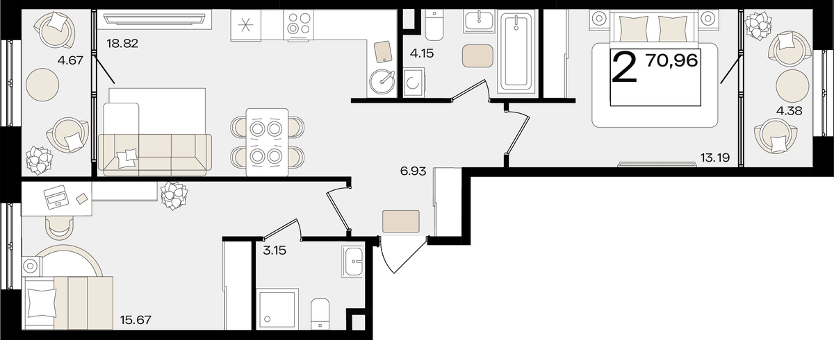 2-к, 70.96 м² · Патрики