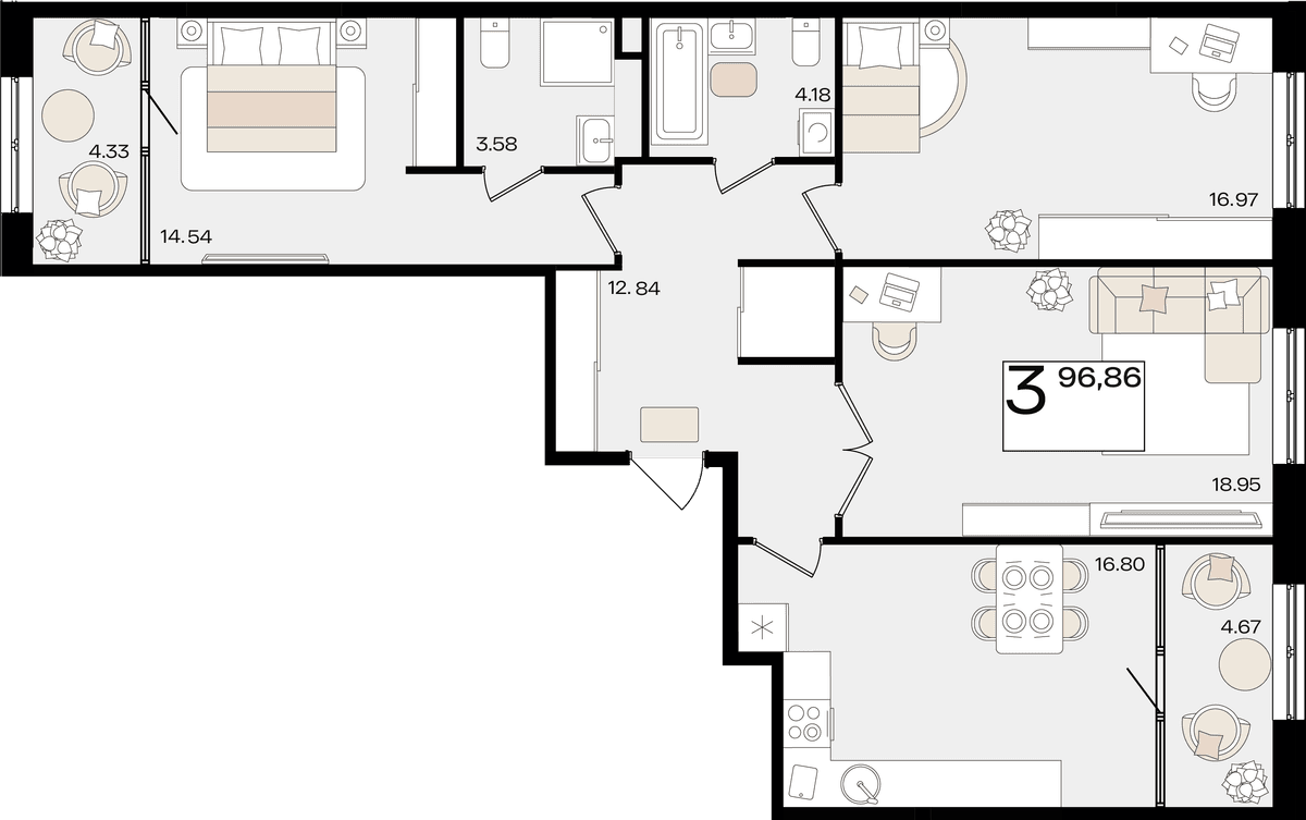 3-к, 96.86 м² · Патрики