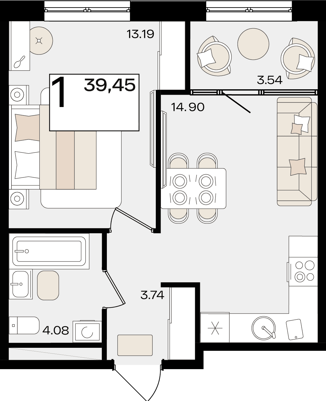 1-к, 39.45 м² · Патрики