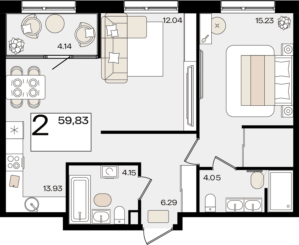 2-к, 59.83 м² · Патрики