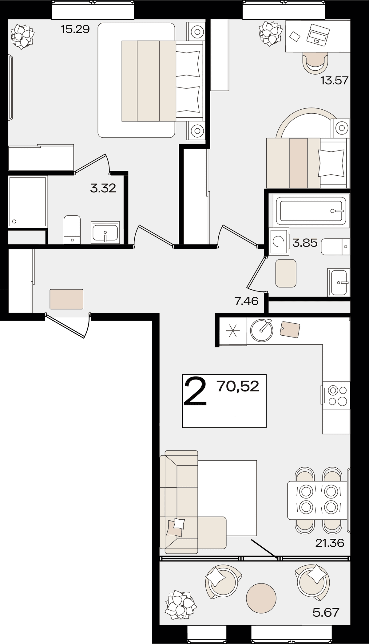 2-к, 70.52 м² · Патрики