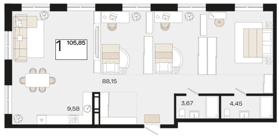 1-к, 105.85 м² · Патрики