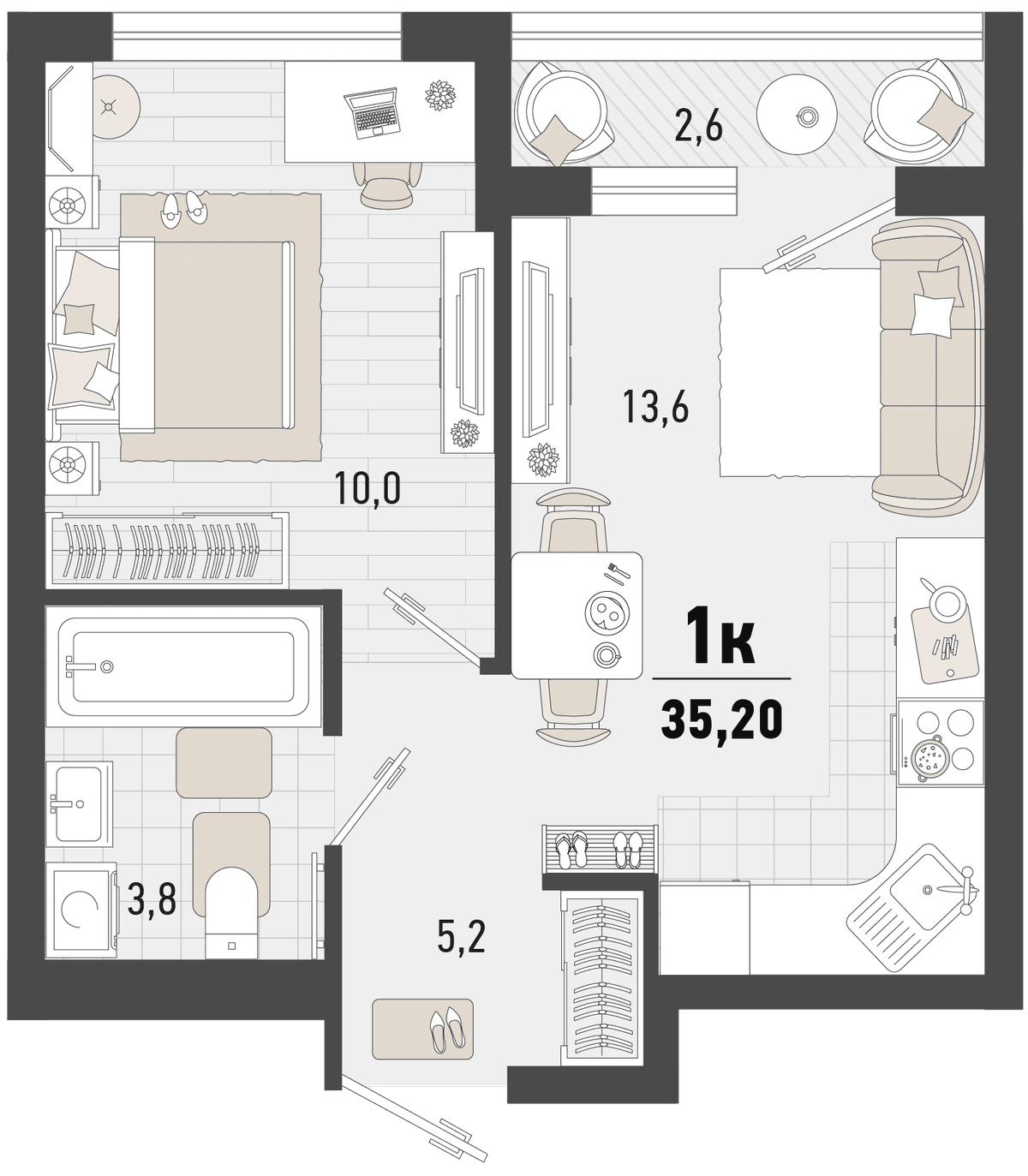 1-к, 35.2 м² · Барса