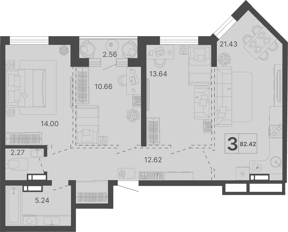 3-к, 82.42 м² · Светский лес