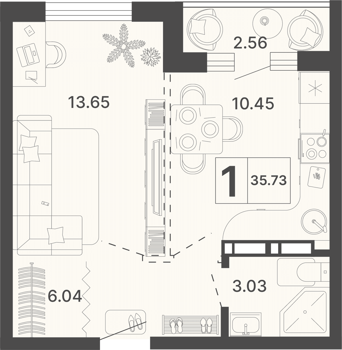 1-к, 35.73 м² · Светский лес