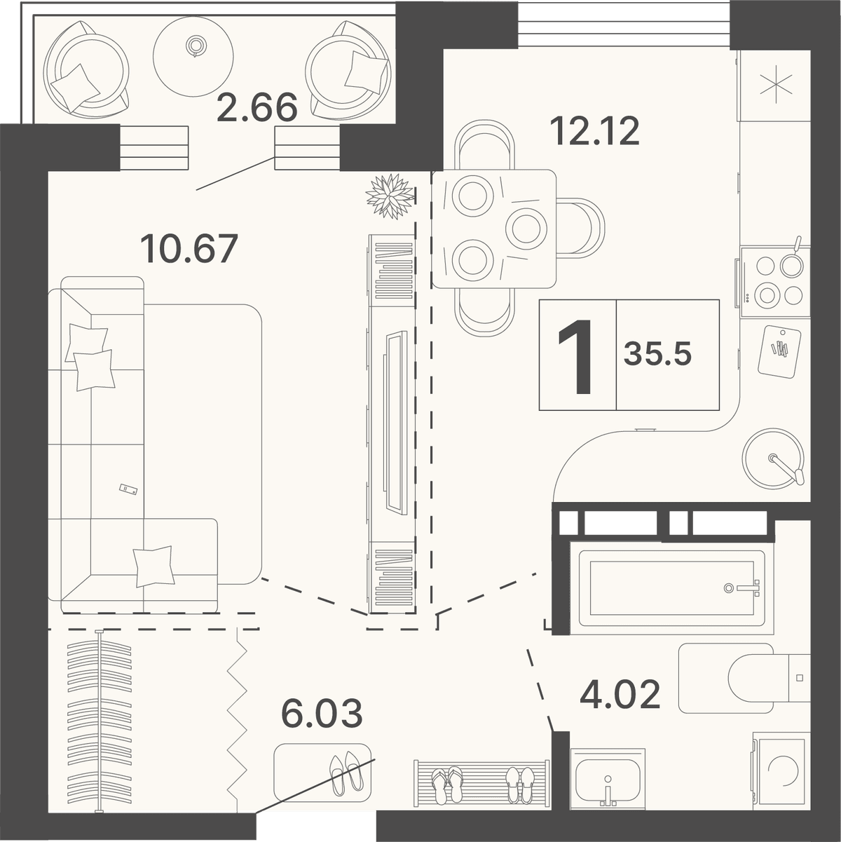 1-к, 35.5 м² · Светский лес