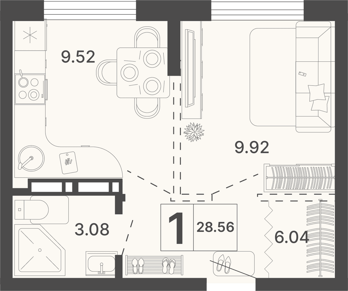 1-к, 28.56 м² · Светский лес