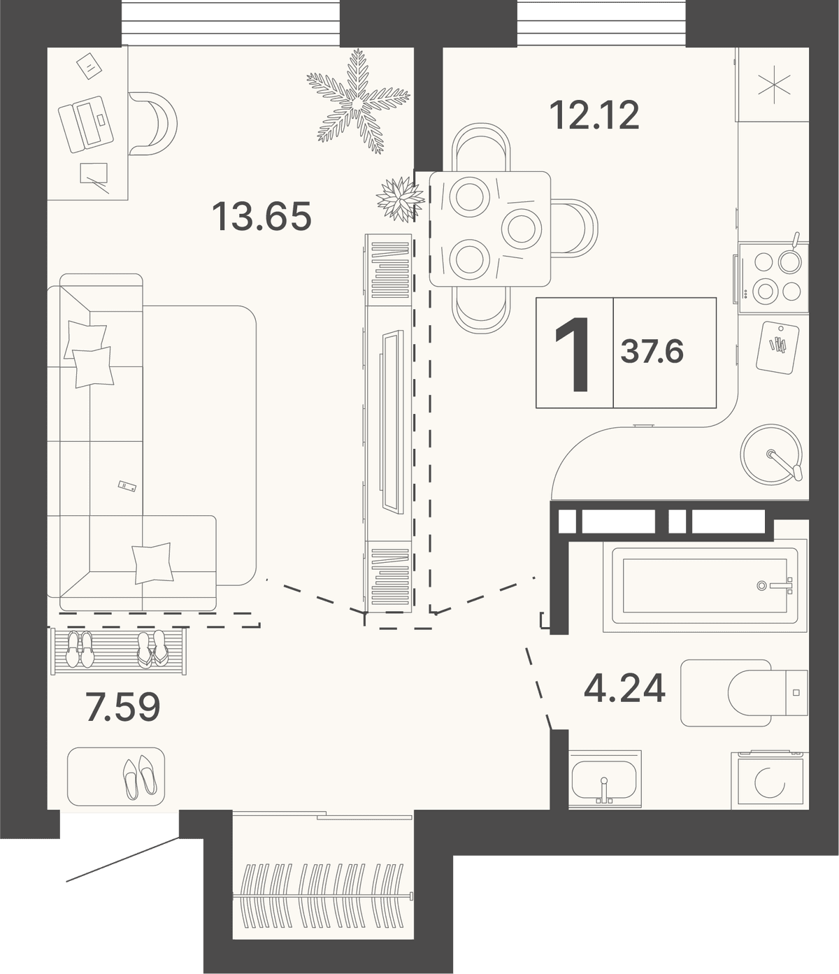 1-к, 37.6 м² · Светский лес