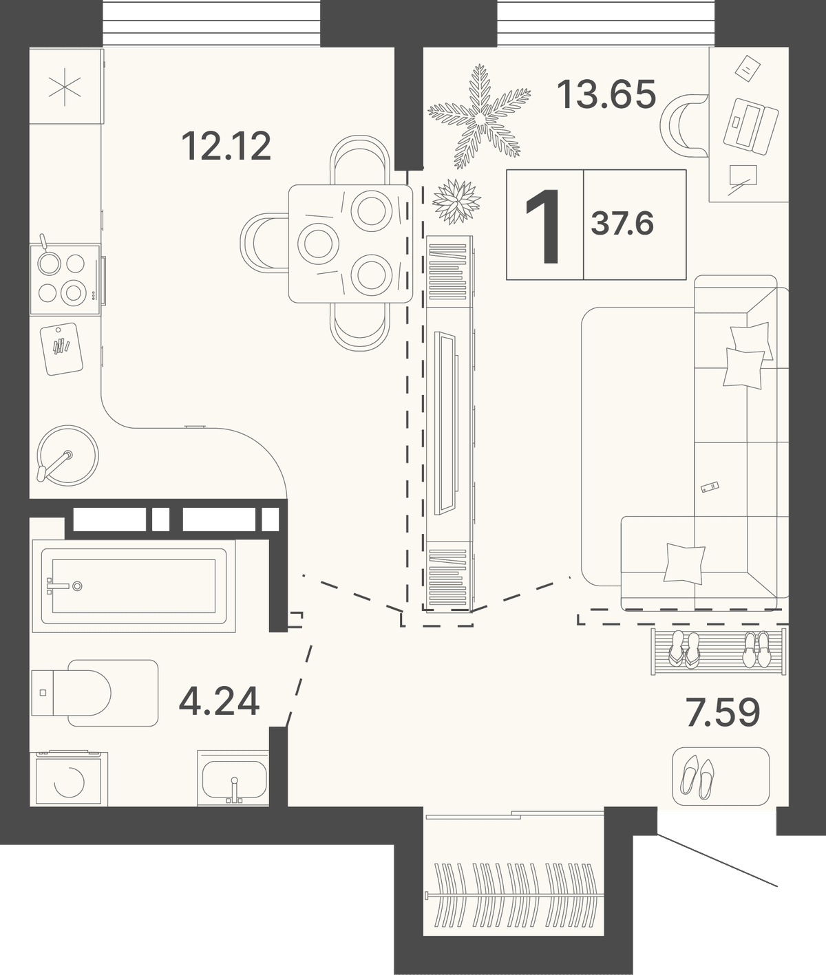 1-к, 37.6 м² · Светский лес