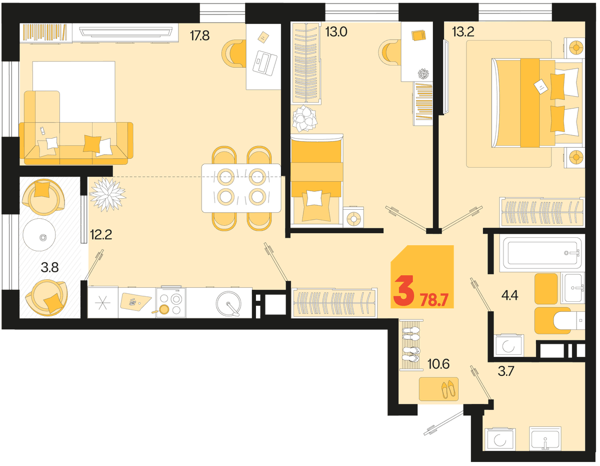 3-к, 78.7 м² · Первое место