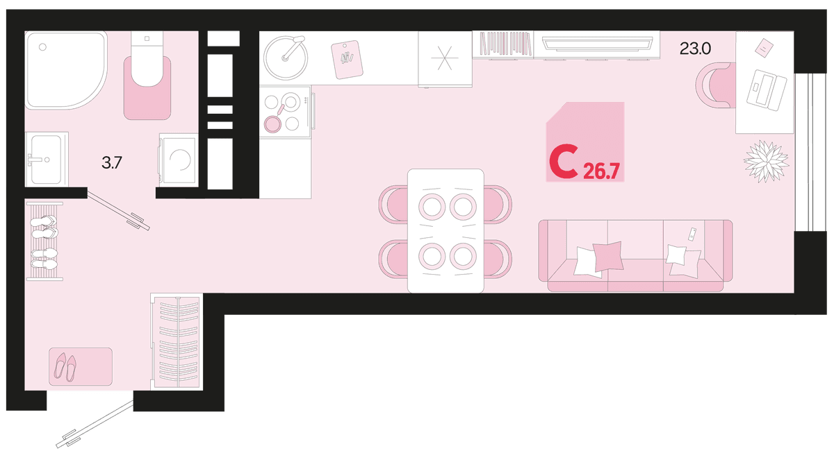 Студия, 26.7 м² · Первое место
