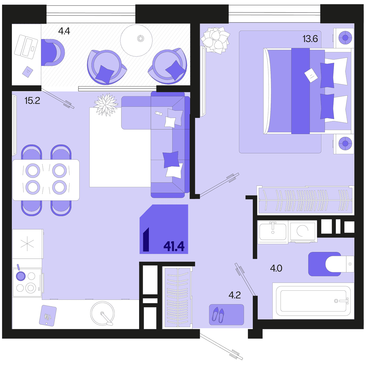 1-к, 41.4 м² · Первое место