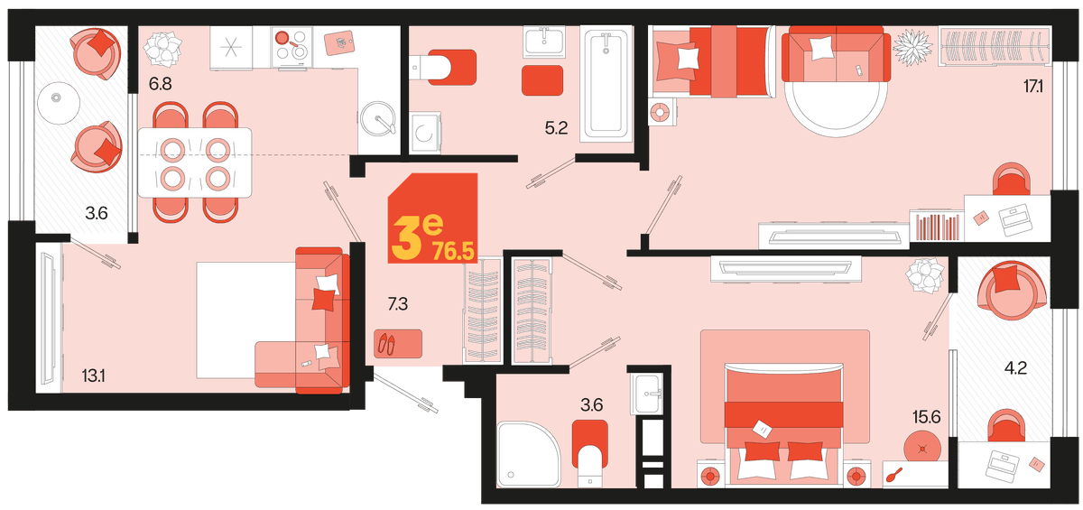 3-к, 76.5 м² · Первое место